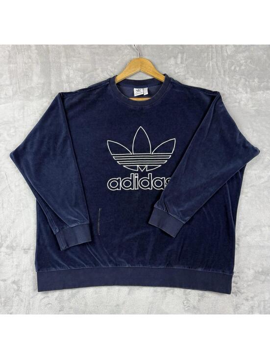 adidas Tops - Adidas Originals Velour Crewneck Sweatshirt Navy Trefoil Women 2XL Retro Sporty